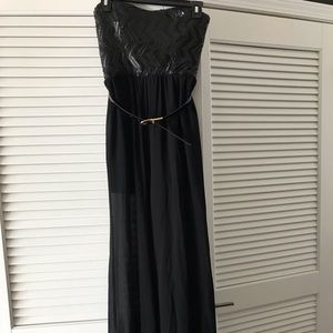 Strapless sheer bottom jumpsuit w/ belt